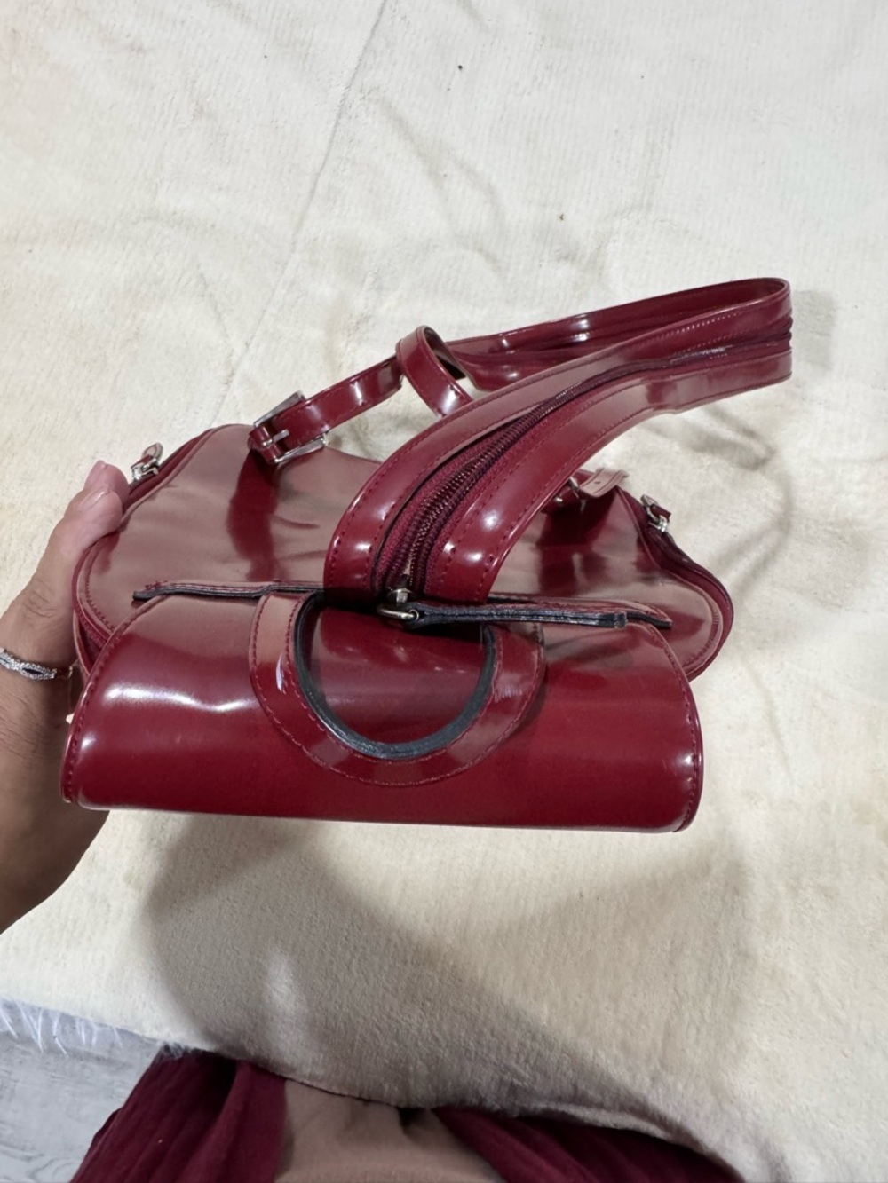 Red Leather Backpack with Embossed Logo - Picture 3 of 5